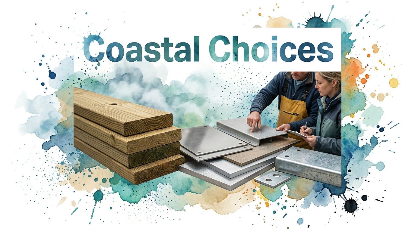 A professional construction project featuring wooden boards and metal hardware for modern coastal home remodeling applications.