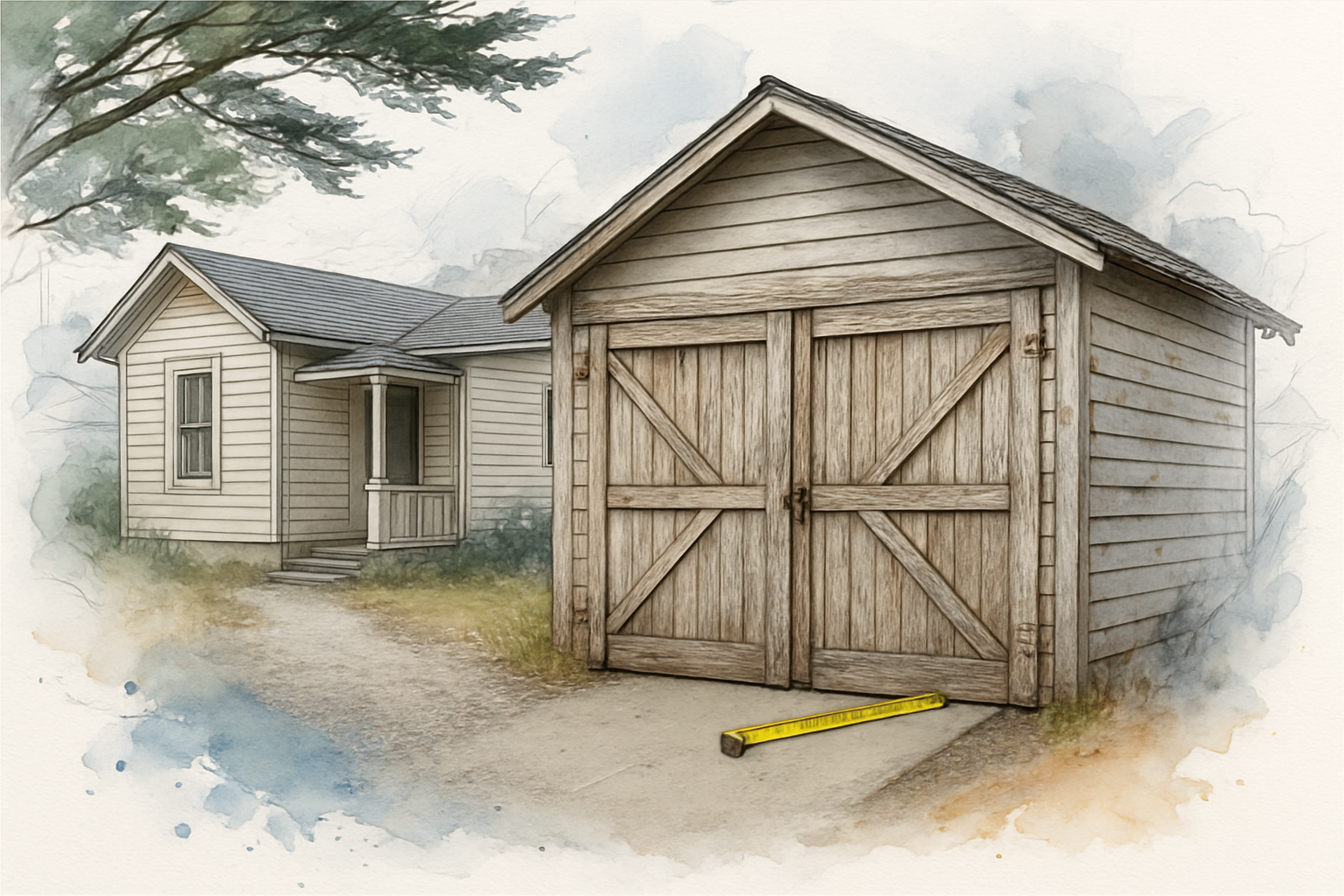 Older Pacific Grove cottage with a weathered detached rear garage on a deep lot, a common ADU site